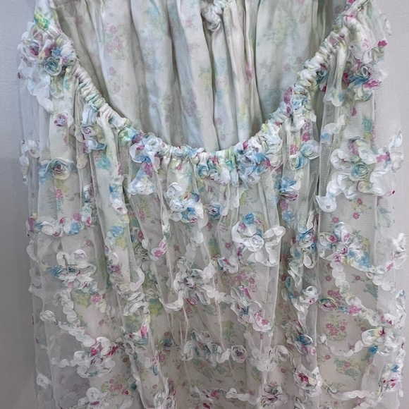 For Love & Lemons NWT Becky Floral Appliqué Mini Dress Strappy Plunging White XL - Picture 15 of 16